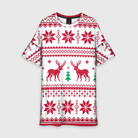 Детское платье 3D с принтом Зимняя ночь в Новосибирске, 100% полиэстер | прямой силуэт, чуть расширенный к низу. Круглая горловина, на рукавах — воланы | арт | вязаный рисунок | вязь | дерево | ёлка | ёлки | ель | новый год | олени | олень | рисунок | рождество | снег | снежинка | снежинки