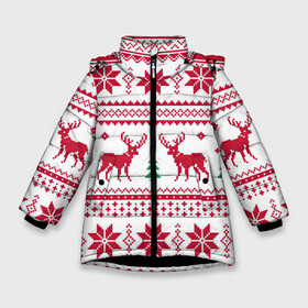 Зимняя куртка для девочек 3D с принтом Зимний день в лесу в Новосибирске, ткань верха — 100% полиэстер; подклад — 100% полиэстер, утеплитель — 100% полиэстер. | длина ниже бедра, удлиненная спинка, воротник стойка и отстегивающийся капюшон. Есть боковые карманы с листочкой на кнопках, утяжки по низу изделия и внутренний карман на молнии. 

Предусмотрены светоотражающий принт на спинке, радужный светоотражающий элемент на пуллере молнии и на резинке для утяжки. | арт | вязаный рисунок | вязь | дерево | ёлка | ёлки | ель | новый год | олени | олень | рисунок | рождество | снег | снежинка | снежинки