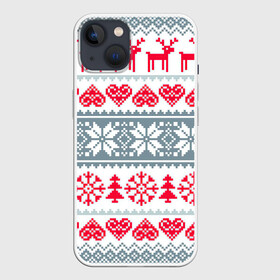Чехол для iPhone 13 с принтом Вязаный рисунок в Новосибирске,  |  | арт | вязаный рисунок | вязь | любовь | новый год | ночь | олени | олень | рисунок | рождество | сердечки | сердечко | сердце | снег | снеговик | снеговики | снежинка | снежинки