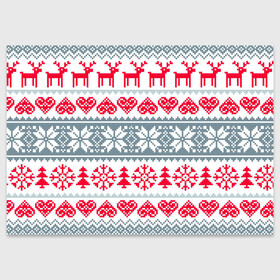 Поздравительная открытка с принтом Вязаный рисунок в Новосибирске, 100% бумага | плотность бумаги 280 г/м2, матовая, на обратной стороне линовка и место для марки
 | арт | вязаный рисунок | вязь | любовь | новый год | ночь | олени | олень | рисунок | рождество | сердечки | сердечко | сердце | снег | снеговик | снеговики | снежинка | снежинки