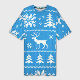 Платье-футболка 3D с принтом Зимняя дикая лесная ночь в Новосибирске,  |  | арт | вязаный рисунок | вязь | ёлка | ёлки | ель | лес | новый год | ночь | олени | олень | рисунок | рождество | снег | снеговик | снеговики | снежинка | снежинки
