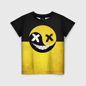 Детская футболка 3D с принтом Smile yin and yang в Новосибирске, 100% гипоаллергенный полиэфир | прямой крой, круглый вырез горловины, длина до линии бедер, чуть спущенное плечо, ткань немного тянется | emoji | smile | глаза крестики | злой смайл | злой смайлик | зубы | контраст | крестики | подарок | пятна | смайл | смайлик | улыбка | эмоджи | эмоция