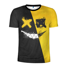 Мужская футболка 3D спортивная с принтом Yellow and Black Emoji в Новосибирске, 100% полиэстер с улучшенными характеристиками | приталенный силуэт, круглая горловина, широкие плечи, сужается к линии бедра | emoji | smile | глаза крестики | злой смайл | злой смайлик | зубы | контраст | крестики | подарок | пятна | смайл | смайлик | улыбка | эмоджи | эмоция