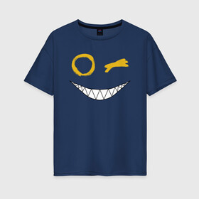 Женская футболка хлопок Oversize с принтом Emoji winking в Новосибирске, 100% хлопок | свободный крой, круглый ворот, спущенный рукав, длина до линии бедер
 | Тематика изображения на принте: emoji | smile | глаза крестики | злой смайл | злой смайлик | зубы | контраст | крестики | подарок | пятна | смайл | смайлик | улыбка | эмоджи | эмоция