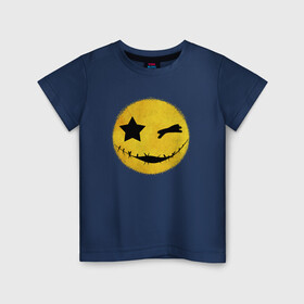 Детская футболка хлопок с принтом Смайл желтый в Новосибирске, 100% хлопок | круглый вырез горловины, полуприлегающий силуэт, длина до линии бедер | Тематика изображения на принте: emoji | smile | глаза крестики | злой смайл | злой смайлик | зубы | контраст | крестики | подарок | пятна | смайл | смайлик | улыбка | эмоджи | эмоция