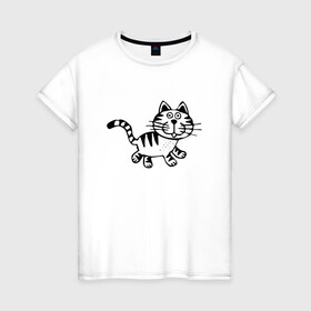 Женская футболка хлопок с принтом Черный кот  в Новосибирске, 100% хлопок | прямой крой, круглый вырез горловины, длина до линии бедер, слегка спущенное плечо | black cat | cat | mustache | tail | кошка | усы . хвост | черный кот