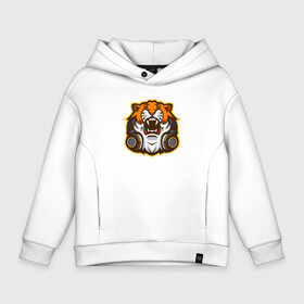 Детское худи Oversize хлопок с принтом Tiger Music в Новосибирске, френч-терри — 70% хлопок, 30% полиэстер. Мягкий теплый начес внутри —100% хлопок | боковые карманы, эластичные манжеты и нижняя кромка, капюшон на магнитной кнопке | 2022 | animal | cat | lion | music | tiger | год тигра | животные | зверь | зубы | кот | кошка | лев | музыка | наушники | охотник | полосатый | природа | тигр | тигренок | тигрица | хищник