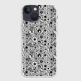 Чехол для iPhone 13 mini с принтом Черное кружево цветочное в Новосибирске,  |  | абстрактный | ажурный | ажурный узор | детский | для женщин | монохромный | цветочный узор | черно белый | черное кружево