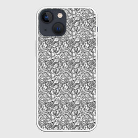 Чехол для iPhone 13 mini с принтом Ажурный кружевной узор в Новосибирске,  |  | абстрактный | ажурный узор | женский | кружевные цветы | современный | цветочный узор | черное кружево | черный и белый