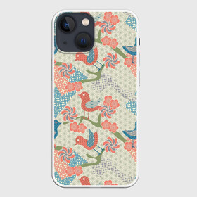 Чехол для iPhone 13 mini с принтом Традиционный японский орнамент в Новосибирске,  |  | восток | морские волны | орнамент | паттерн | птицы | сайгайха | япония