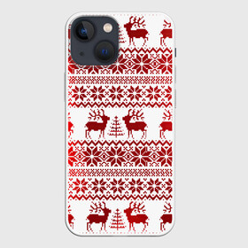Чехол для iPhone 13 mini с принтом Зимний лес в Новосибирске,  |  | Тематика изображения на принте: арт | вязаный рисунок | вязь | ёлка | ёлки | ель | новый год | ночь | олени | олень | рисунок | рога | рождество | снег | снеговик | снеговики | снежинка | снежинки