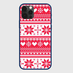 Чехол для iPhone 12 Pro с принтом Новогодний уют в Новосибирске, силикон | область печати: задняя сторона чехла, без боковых панелей | Тематика изображения на принте: арт | вязаный рисунок | вязь | новый год | рисунок | рождество | сердечки | сердечко | сердца | сердце | снег | снежинка | снежинки