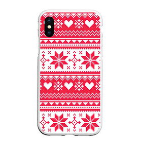 Чехол для iPhone XS Max матовый с принтом Новогодний уют в Новосибирске, Силикон | Область печати: задняя сторона чехла, без боковых панелей | Тематика изображения на принте: арт | вязаный рисунок | вязь | новый год | рисунок | рождество | сердечки | сердечко | сердца | сердце | снег | снежинка | снежинки