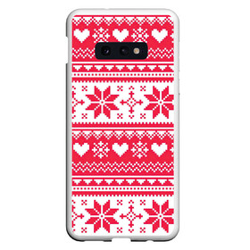 Чехол для Samsung S10E с принтом Новогодний уют в Новосибирске, Силикон | Область печати: задняя сторона чехла, без боковых панелей | арт | вязаный рисунок | вязь | новый год | рисунок | рождество | сердечки | сердечко | сердца | сердце | снег | снежинка | снежинки