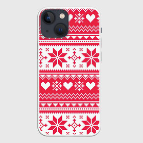 Чехол для iPhone 13 mini с принтом Новогодний уют в Новосибирске,  |  | арт | вязаный рисунок | вязь | новый год | рисунок | рождество | сердечки | сердечко | сердца | сердце | снег | снежинка | снежинки