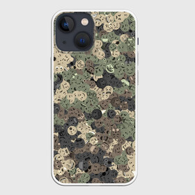 Чехол для iPhone 13 mini с принтом Эмодзи камуфляж в Новосибирске,  |  | emoji | emoticons | smiley | камуфляж | милитари | паттерн | смайлики | смайлы | хаки | эмодзи | эмоции