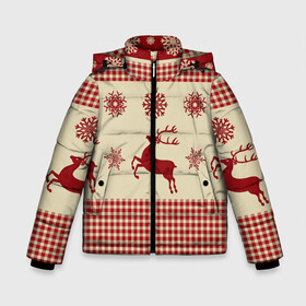 Зимняя куртка для мальчиков 3D с принтом Новогодние олени бегут в Новосибирске, ткань верха — 100% полиэстер; подклад — 100% полиэстер, утеплитель — 100% полиэстер | длина ниже бедра, удлиненная спинка, воротник стойка и отстегивающийся капюшон. Есть боковые карманы с листочкой на кнопках, утяжки по низу изделия и внутренний карман на молнии. 

Предусмотрены светоотражающий принт на спинке, радужный светоотражающий элемент на пуллере молнии и на резинке для утяжки | Тематика изображения на принте: арт | вязаный рисунок | вязь | новый год | олени | олень | рисунок | рога | рождество | снег | снежинка | снежинки