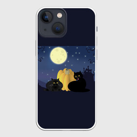 Чехол для iPhone 13 mini с принтом Котострашилка в Новосибирске,  |  | halloween | helloween | ведьма | котики | мистика | мистический дом | ночь | страшно | тыква | хеллоуин | хэллоуин