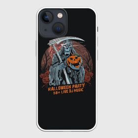 Чехол для iPhone 13 mini с принтом Смерть с Косой в Новосибирске,  |  | halloween | holiday | pumpkin | samayn | zombie | вампир | ведьма | вечеринка | день всех святых | зомби | карнавал | маскарад | мертвец | оборотень | привидение | самайн | светильник джека | страшный джек | труп | тыква