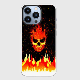 Чехол для iPhone 13 Pro с принтом Пылающий Череп (Огонь) в Новосибирске,  |  | beast | fire | head | skulls | голова | зверь | зубы | кости | огонь | паттерн | пламя | скелет | текстура | точки | узор | черепа | черный | яркий