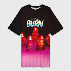 Платье-футболка 3D с принтом Deep Purple  Burn в Новосибирске,  |  | deep purple | альбом | гловер | группа | дееп | деп | ди | дип перпл | диперпл | дипперпл | иэн гиллан | иэн пэйс | лого | логотип | метал | морс | пепл | прогрессивный | психоделический | рок | символ | хард