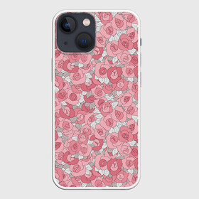 Чехол для iPhone 13 mini с принтом Нежно коралловые розы в Новосибирске,  |  | детский | коралловые розы | модный | розовые розы | розы | скетч | современный | цветочный узор | цветы