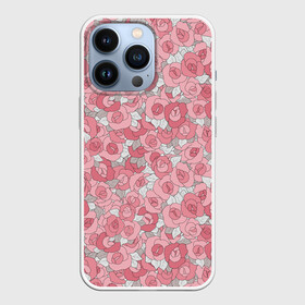 Чехол для iPhone 13 Pro с принтом Нежно коралловые розы в Новосибирске,  |  | детский | коралловые розы | модный | розовые розы | розы | скетч | современный | цветочный узор | цветы