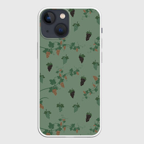 Чехол для iPhone 13 mini с принтом Ветви и кисти винограда в Новосибирске,  |  | grape | summer | ботаническая иллюстрация | весна | виноград | зеленый | коричневый | лето | листья | праздник | принт | природа | растения | черный