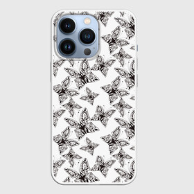 Чехол для iPhone 13 Pro с принтом Ажурные черный бабочки в Новосибирске,  |  | абстрактный | ажурные бабочки | детский | кружевной | модный | монохромный | современный | черный и белый