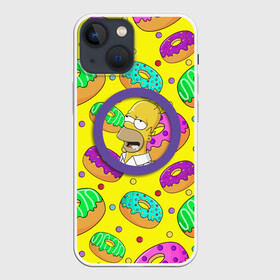 Чехол для iPhone 13 mini с принтом Гомер ням Пончик в Новосибирске,  |  | cartoon | donut | homer | rainbow | the simpsons | yellow | в тренде | гомер | желтая | мультфильм | пончик | популярные | принт | радужный | симпсоны | топ