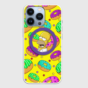 Чехол для iPhone 13 Pro с принтом Гомер ням Пончик в Новосибирске,  |  | cartoon | donut | homer | rainbow | the simpsons | yellow | в тренде | гомер | желтая | мультфильм | пончик | популярные | принт | радужный | симпсоны | топ