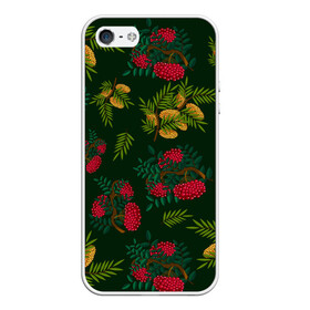Чехол для iPhone 5/5S матовый с принтом ветки рябины и облепихи в Новосибирске, Силикон | Область печати: задняя сторона чехла, без боковых панелей | ветки | деревья | зеленый | зима | лес | листья | новый год | облепиха | осень | праздничный | природа | рождество | рябина | темно зеленый | ягоды
