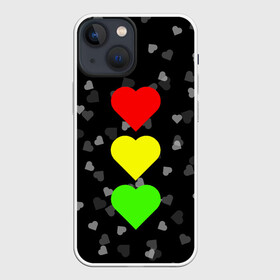 Чехол для iPhone 13 mini с принтом СВЕТОФОР ИЗ СЕРДЕЦ в Новосибирске,  |  | affection | cardiac | fondness | heart | love | loving | девочке | девушке | женская солидарность | любить | любовь | мальчику | маме | мужчине | парная | светофор из сердец | сердечко | сердце
