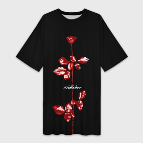 Платье-футболка 3D с принтом Violator  Depeche Mode в Новосибирске,  |  | depeche mode | альбом | альтернативный | вестник моды | группа | депеш мод | депешмод | дэйв гаан | индастриал | красно   белая | мартин гор | музыка | новая волна | роза | рок | синти поп | черная