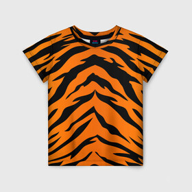 Детская футболка 3D с принтом Шкура тигра в Новосибирске, 100% гипоаллергенный полиэфир | прямой крой, круглый вырез горловины, длина до линии бедер, чуть спущенное плечо, ткань немного тянется | 2022 | tiger | животное | полосатый | полоски | полосы | тигр | хищник