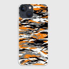 Чехол для iPhone 13 mini с принтом Тигровый камуфляж в Новосибирске,  |  | 2022 | tiger | камуфляж | милитари | паттерн | полосатый | полоски | полосы | тигр