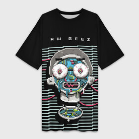 Платье-футболка 3D с принтом PIXEL ROBOT MORTY в Новосибирске,  |  | adult swim | cartoon network | morty | planetina | rick | rick and morty | картун нетворк | морти | планетина | рик | рик и морти