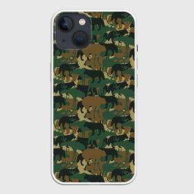 Чехол для iPhone 13 с принтом Охотник (камуфляж из зверей) в Новосибирске,  |  | hunter | hunting | егерь | звери | капканы | лес | оружие | охота | охота на волка | охота на зайца | охота на кабана | охота на утку | охотник | ружьё