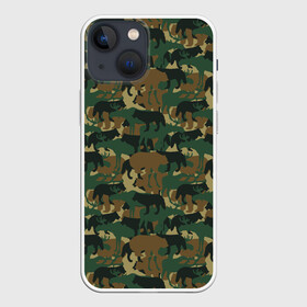 Чехол для iPhone 13 mini с принтом Охотник (камуфляж из зверей) в Новосибирске,  |  | hunter | hunting | егерь | звери | капканы | лес | оружие | охота | охота на волка | охота на зайца | охота на кабана | охота на утку | охотник | ружьё