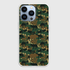 Чехол для iPhone 13 Pro с принтом Охотник (камуфляж из зверей) в Новосибирске,  |  | hunter | hunting | егерь | звери | капканы | лес | оружие | охота | охота на волка | охота на зайца | охота на кабана | охота на утку | охотник | ружьё