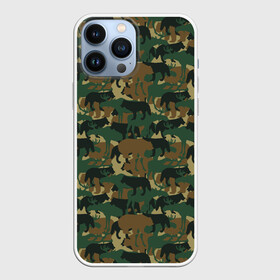 Чехол для iPhone 13 Pro Max с принтом Охотник (камуфляж из зверей) в Новосибирске,  |  | hunter | hunting | егерь | звери | капканы | лес | оружие | охота | охота на волка | охота на зайца | охота на кабана | охота на утку | охотник | ружьё