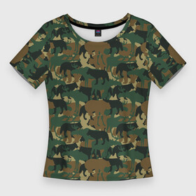 Женская футболка 3D Slim с принтом Охотник (камуфляж из зверей) в Новосибирске,  |  | hunter | hunting | егерь | звери | капканы | лес | оружие | охота | охота на волка | охота на зайца | охота на кабана | охота на утку | охотник | ружьё
