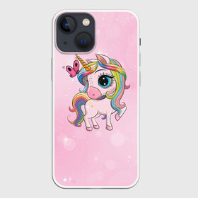 Чехол для iPhone 13 mini с принтом Единорог с бабочкой в Новосибирске,  |  | единорог | лошадка | милая | пони | радуга | разноцветная | розовая | цветная