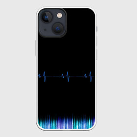 Чехол для iPhone 13 mini с принтом Темный принт с кардиограммой в Новосибирске,  |  | кардиограмма | не светлый принт | принт с тёмным фоном | тёмный | тёмный принт | чёрный принт