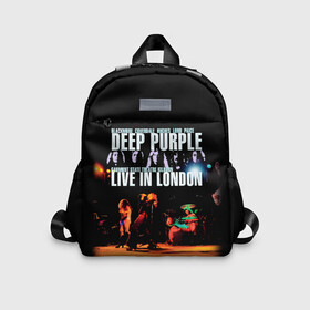 Детский рюкзак 3D с принтом Deep Purple   Live In London в Новосибирске, 100% полиэстер | лямки с регулируемой длиной, сверху петелька, чтобы рюкзак можно было повесить на вешалку. Основное отделение закрывается на молнию, как и внешний карман. Внутри дополнительный карман. По бокам два дополнительных кармашка | Тематика изображения на принте: deep purple | альбом | гловер | группа | дееп | деп | ди | дип перпл | диперпл | дипперпл | иэн гиллан | иэн пэйс | лого | логотип | метал | морс | пепл | прогрессивный | психоделический | рок | символ | хард
