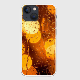 Чехол для iPhone 13 mini с принтом Дождик золотой в Новосибирске,  |  | bright | city | drops | evening | golden | lights | rain | wet | вечер | город | дождик | золотой | капли | мокрое | огни | стекло | яркие