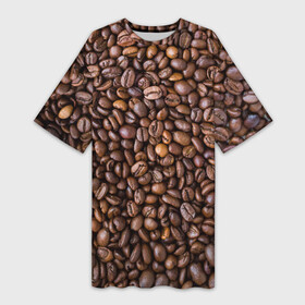 Платье-футболка 3D с принтом Кофемания в Новосибирске,  |  | black | coffee | coffee beans | coffeemania | roasted | жареные | зерна | кофе | кофейные | кофемания | черные