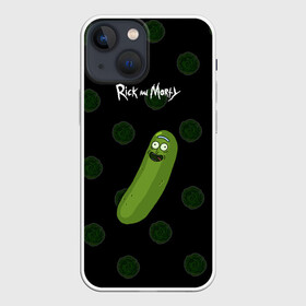 Чехол для iPhone 13 mini с принтом Rick Pickle в Новосибирске,  |  | Тематика изображения на принте: morty | pickle | ram | randm | rick | rick and morty | злой морти | злой рик | морти | мультфильмы | огурец | портал рик и морти | рик | рик и морти | рик огурец | рик огурчик | сыендук