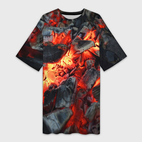 Платье-футболка 3D с принтом Древесные угли в Новосибирске,  |  | Тематика изображения на принте: ash | bonfire | coals | fire | heat | nature | smoldering | tourism | woody | древесные | жар | костер | огонь | пепел | природа | тлеющие | туризм | угли