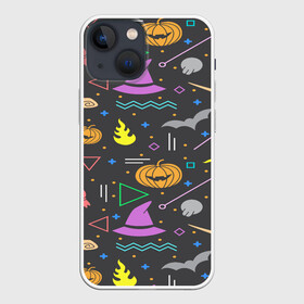 Чехол для iPhone 13 mini с принтом Уютный Halloween в Новосибирске,  |  | halloween | ведьма | летучая мышь | тыква | хэллоуин